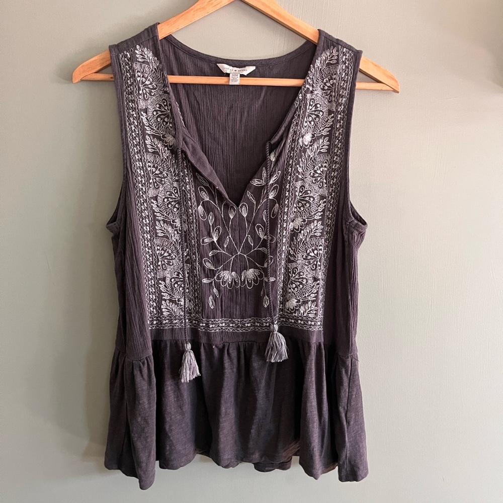 Luck Brand Peplum Embroidered Tank
